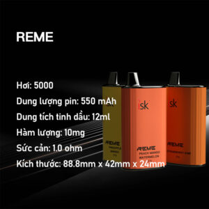 REME pod dùng 1 lần 5000 hơi với luồng không khí có thể điều chỉnh và pin có thể sạc lại