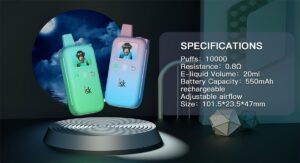 ISK055 10000 Puffs Vape POD dùng một lần với pin sạc luồng không khí có thể điều chỉnh 20ml