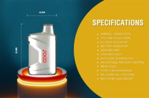 OOO！DESIGN 6000 Puffs Vape POD dùng 1 lần với trải nghiệm đặc biệt về luồng không khí có thể điều chỉnh và cuộn lưới tích hợp RAZ CA6000